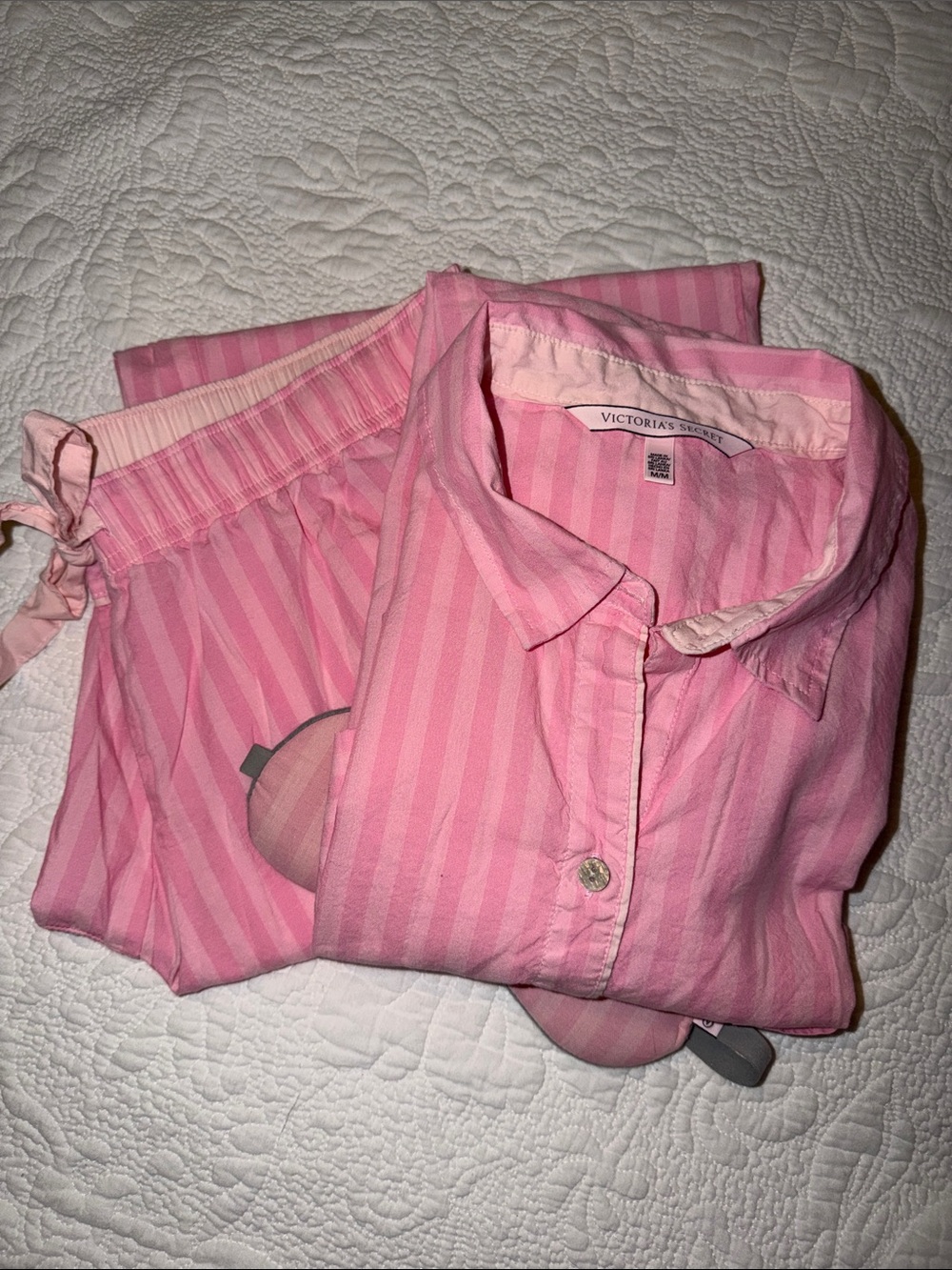 Victoria’s Secret Classic Striped Pink Pajama Set, 3 Pieces, Lightweight Cotton